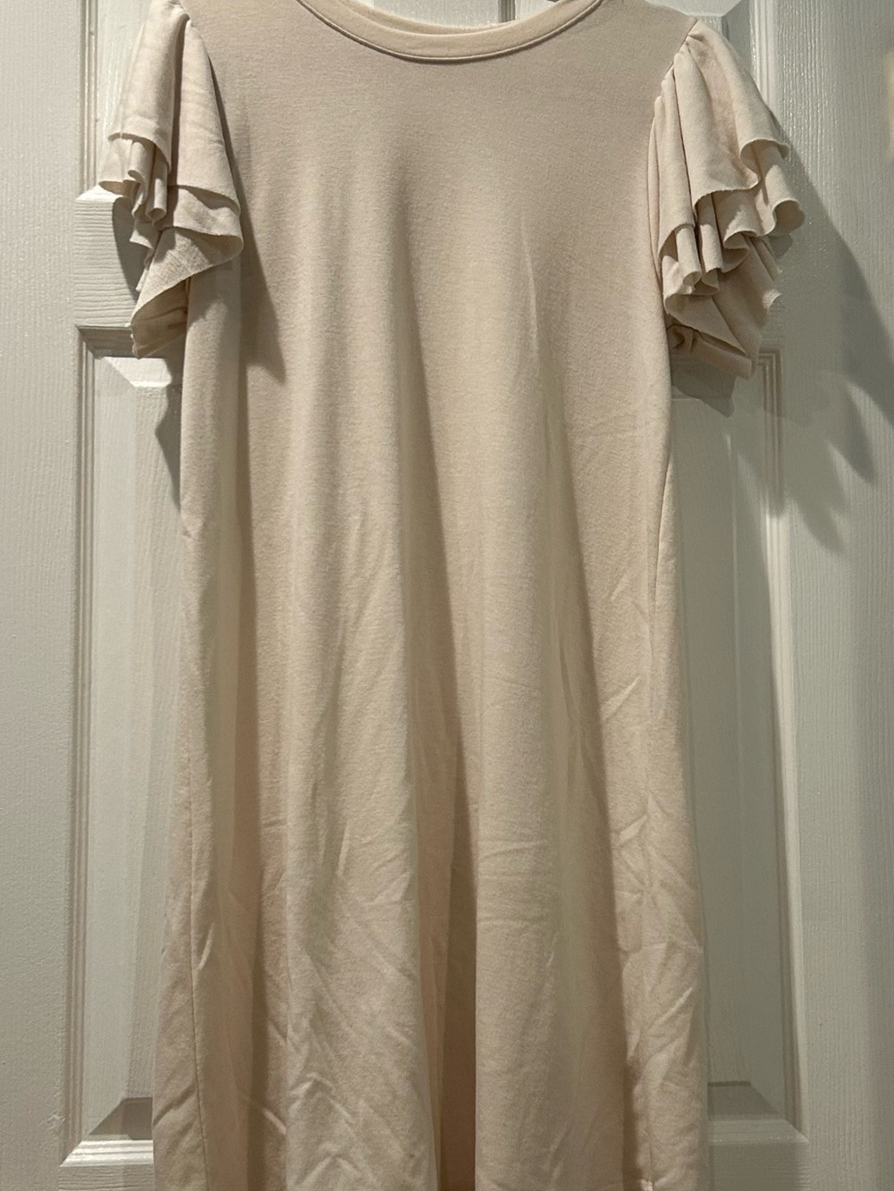 Cherish Cream Knit Dress with Ruffle Short Sleeves Size L
